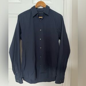 Theory Men's Dark Blue Cotton Button Down Dress Shirt